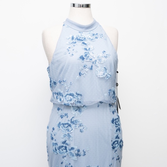 Adrianna Papell - Sleeveless Floral Sequin Lightweight Mesh Gown - Picture 12 of 12